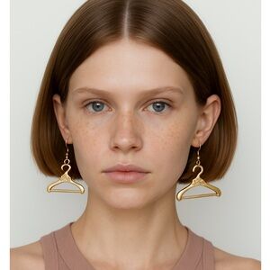 Fashion Posher Gold Clothing Hanger Drop Earrings